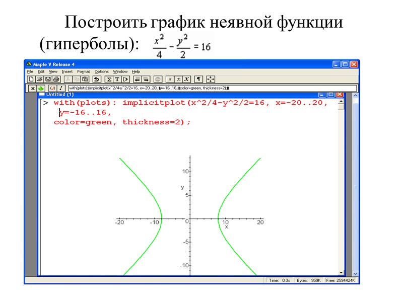 Построить график неявной функции (гиперболы):